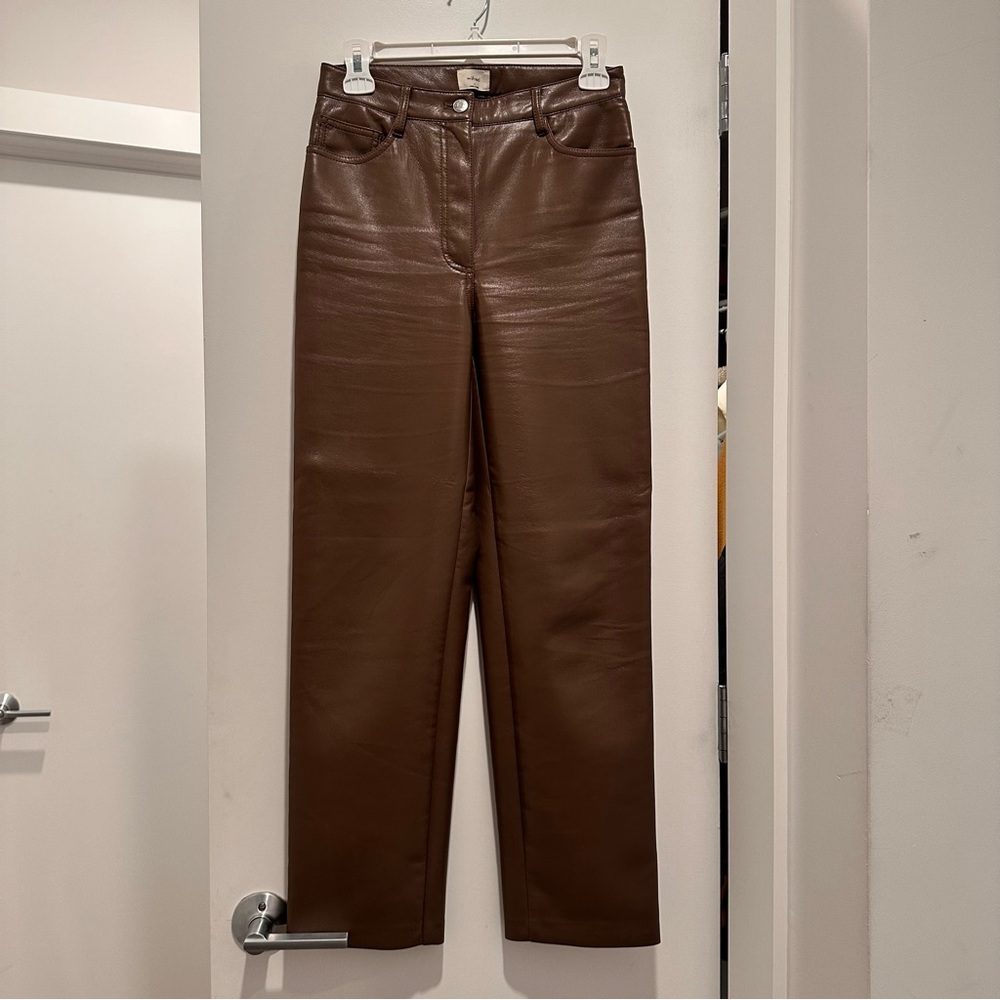 Aritzia Wilfred MELINA Dark Brown Vegan Leather pants